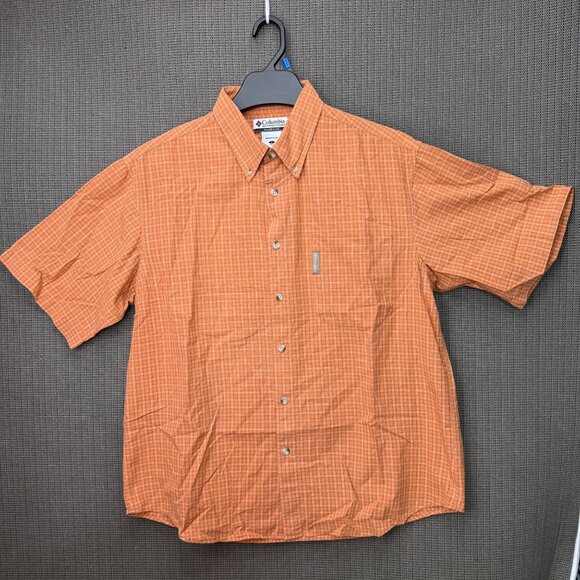 Columbia Mens Size L Orange Plaid Short Sleeve Button-Up Shirt - Picture 1 of 9